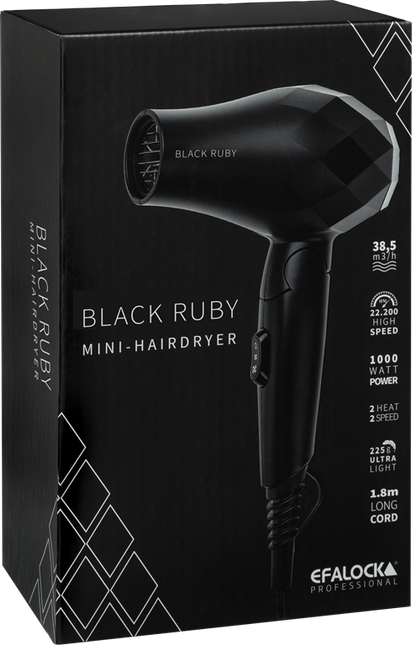 Efalock Haardroger Mini Travel Zwart (Opvouwbaar) 1000Watt
