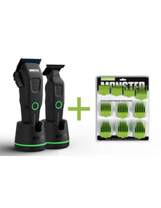 Monster Clippers Avenger Tondeuse en Trimmer Set + GRATIS PREMIUM Dubbel Magnetische Opzetkammen Groen (10 stuks)
