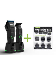 Monster Clippers Avenger Tondeuse en Trimmer Set + GRATIS PREMIUM Dubbel Magnetische Opzetkammen Zwart (10 stuks)