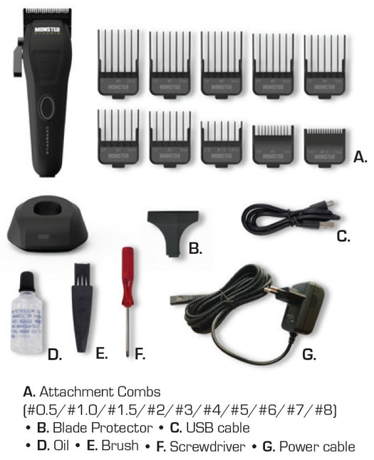 Monster Clippers Cerberus Tondeuse 9.000RPM + GRATIS Magnetische Opzetkammen (10 Stuks) Set