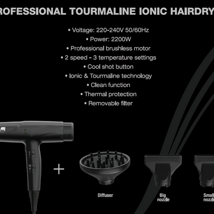 ME Professional StyleME-0002 Fohn Professional Tourmaline Ionic Hairdryer 2200Watt