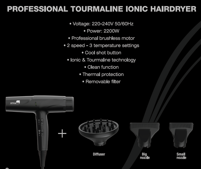 ME Professional StyleME-0002 Fohn Professional Tourmaline Ionic Hairdryer 2200Watt