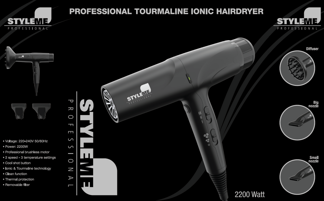 ME Professional StyleME-0002 Fohn Professional Tourmaline Ionic Hairdryer 2200Watt