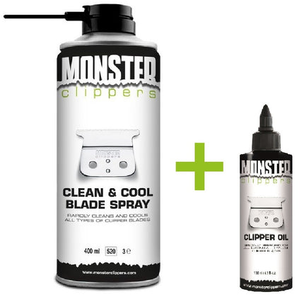 Monster Clippers Clean & Cool Blade Spray (400ml) + GRATIS Tondeuse Olie (100ml)